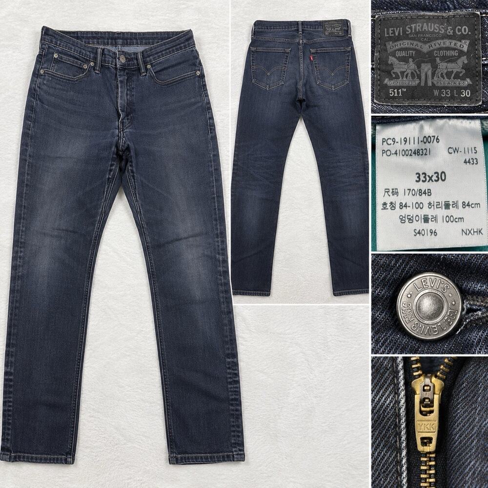 Levi's 511 Slim Jeans Mens 33x30 Dark Wash Blue Denim Zip Fly 19111-0076